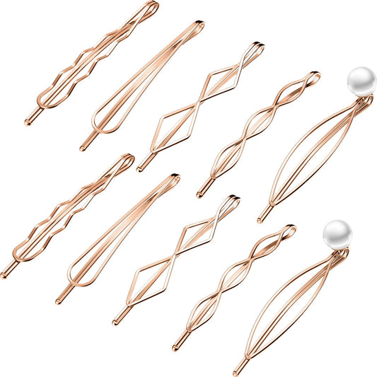 10 Pieces Geometric Metal Hair Clips and Barrettes for Women Girls - Hair Styling Accessories, Minimalist Wedding Headwear (Rose Gold)