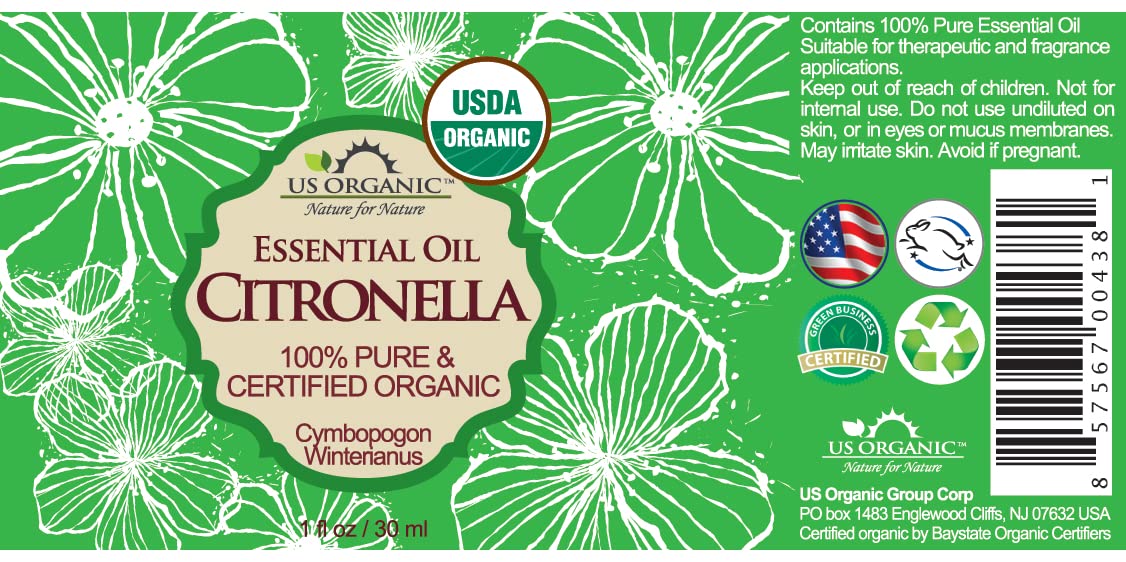 US Organic Citronella Essential Oil, USDA Certified, 100% Pure, 30 ml Pack of 2, Improved caps and droppers – Used for Skin Care, Many DIY Projects Like Candle Making and Much More