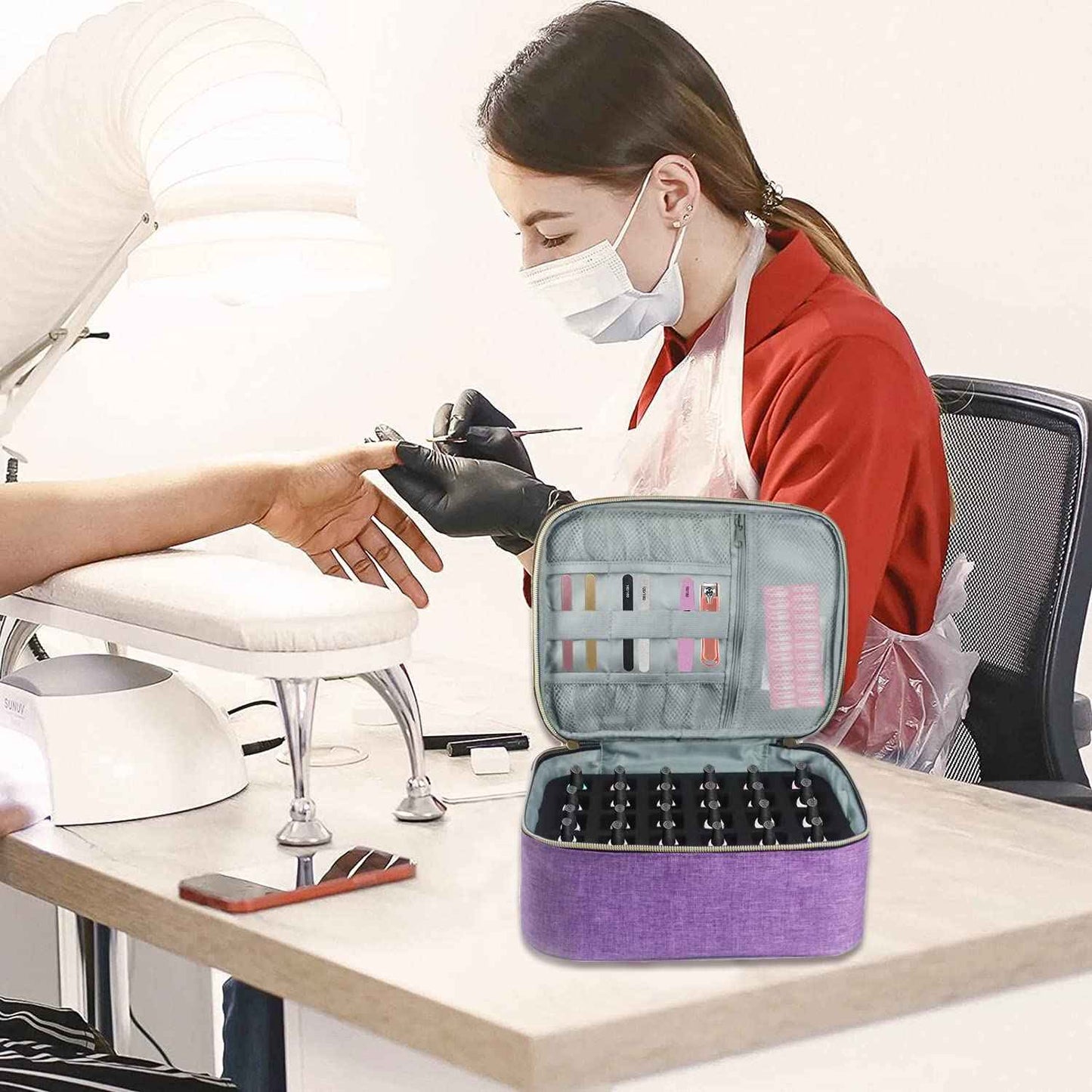 SCNWQ Nail Polish organizer Case Double Layer Nail Polish Tool Storage Bag Fits Nail Lamp Dryer and 30PCS Nail Polish Bottles Travel Carrying Case for Nail Polish Drill Manicure set