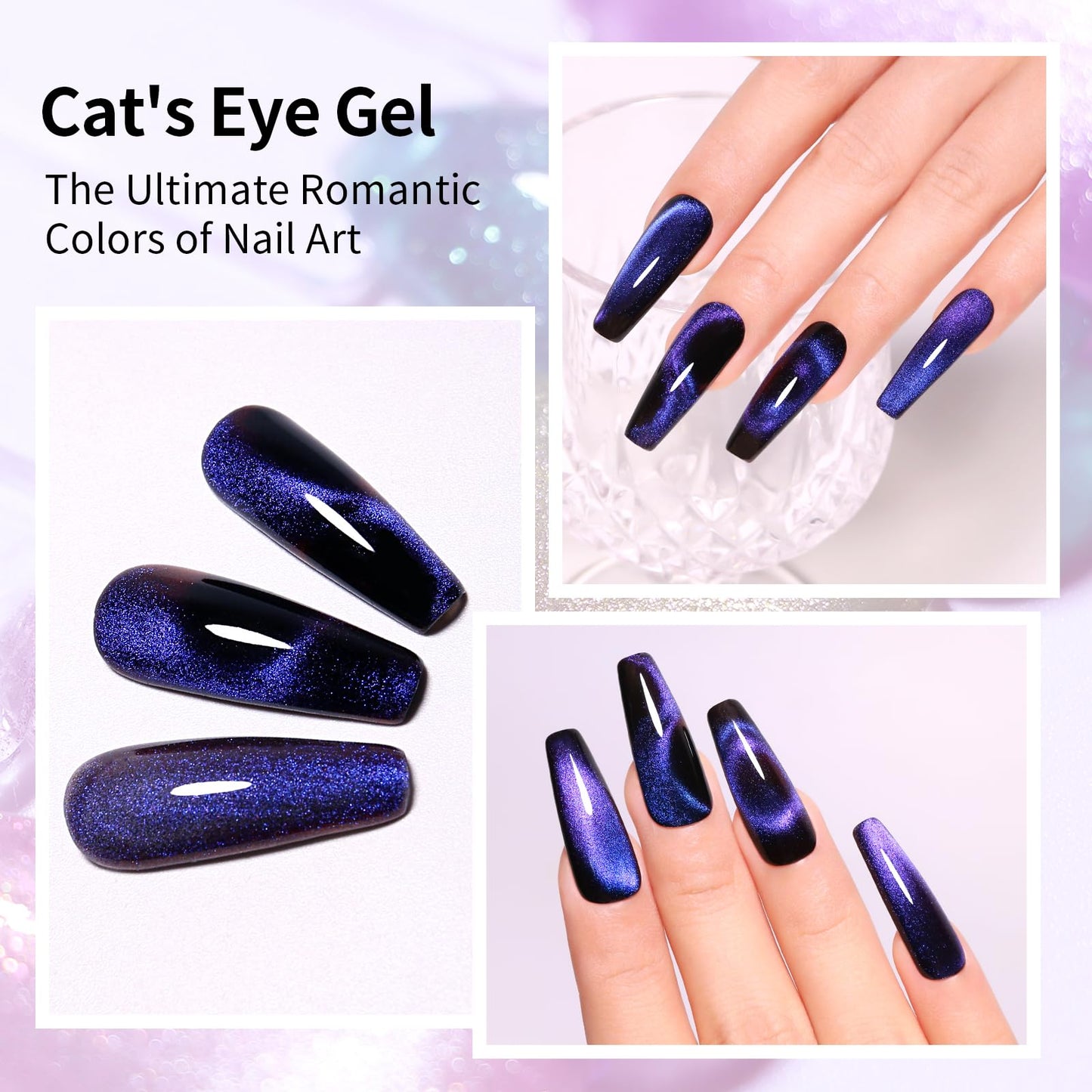 Firedee 9D Cat Eye Gel Nail Polish,16ml Galaxy Blue Purple Chameleon Magnetic Gel Polish LED/UV Soak Off Nail Polish Kit with Magnet Set