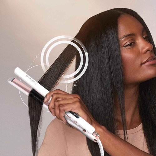 Bellezza SleekBeauty 1” Digital Flat Iron - Ultra-Slim Design - Precise LED Heat Settings to 450°F - Ceramic Plates - Hair Straightener (White Pink Rose)