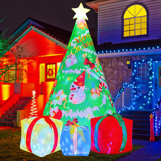 COMIN 7 FT Christmas Inflatables Tree Outdoor Decorations Blow Up Yard Gift Box with Built-in LEDs for Indoor Party Garden Lawn Decor