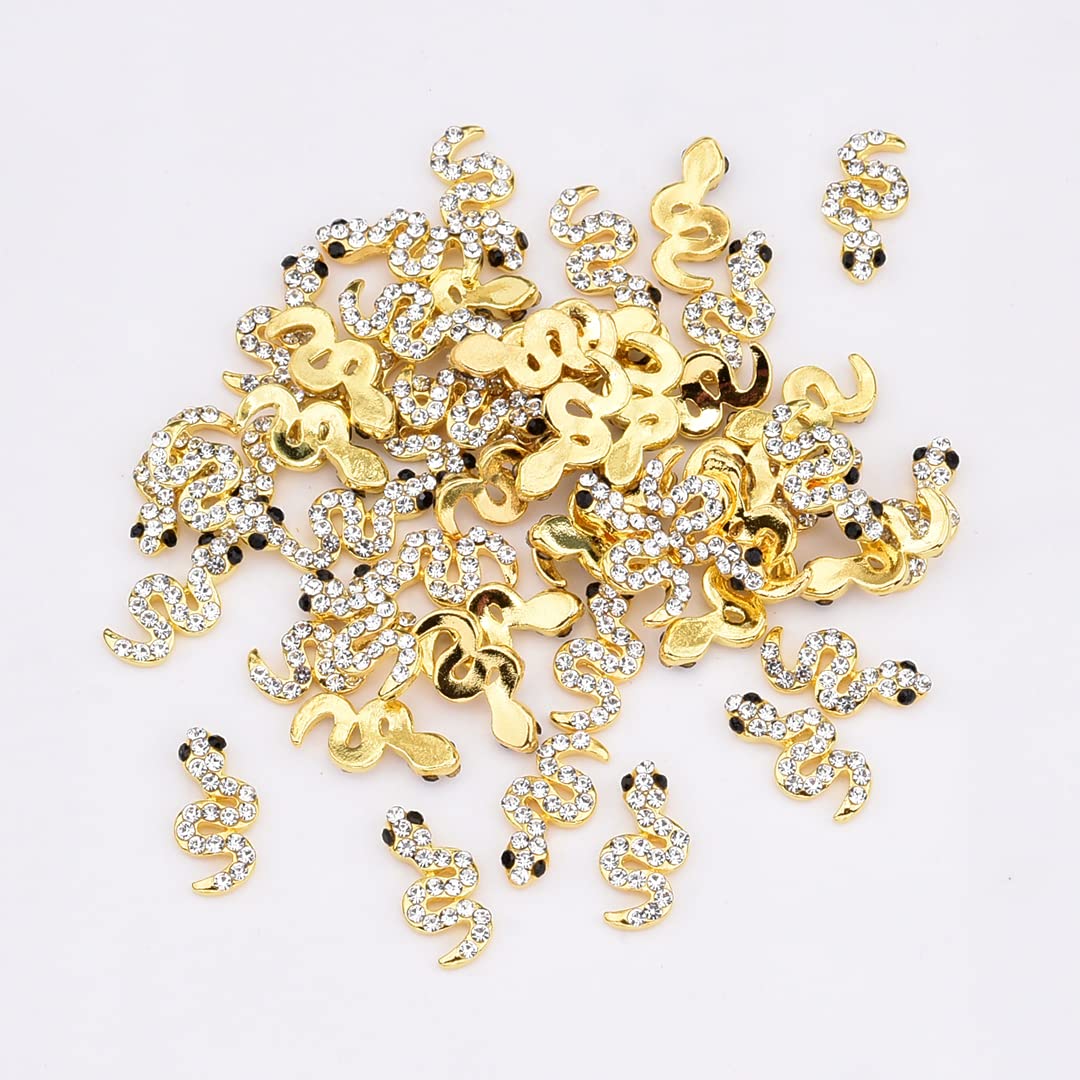 30pcs Gold Nail Rhinestones and Charms Snake Design Metal Nail Art Crystal Jewels Decor Studs Mix Colors