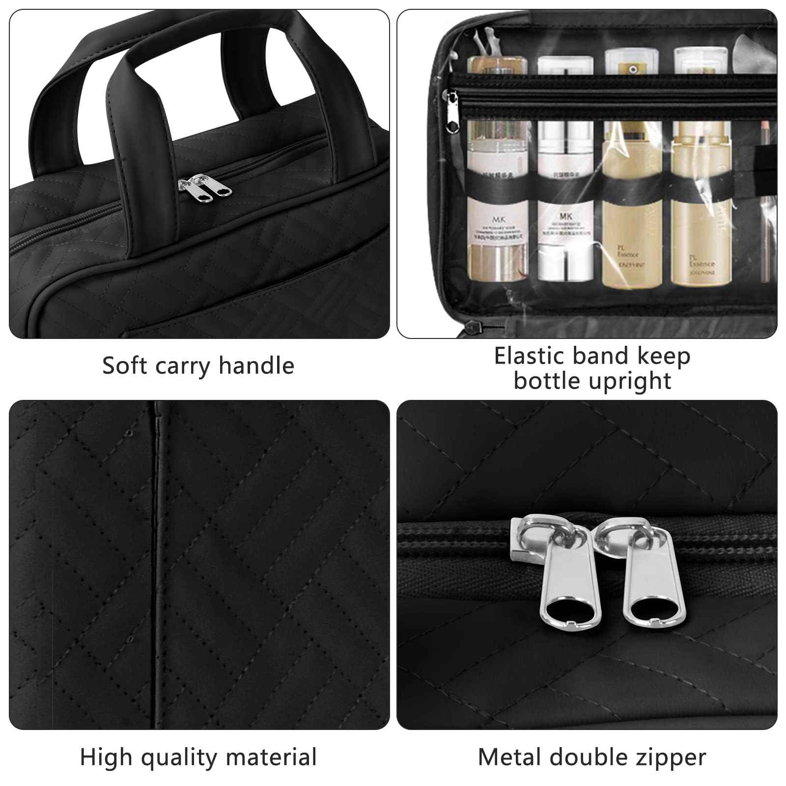 Travel Toiletry Bag,Hanging Toiletry Bags for Traveling Women, Water-resistant Makeup Travel Bags - Toiletry Bag for Travel Size Essentials Accessories Cosmetics -Perfect Gifts for Women (Black)