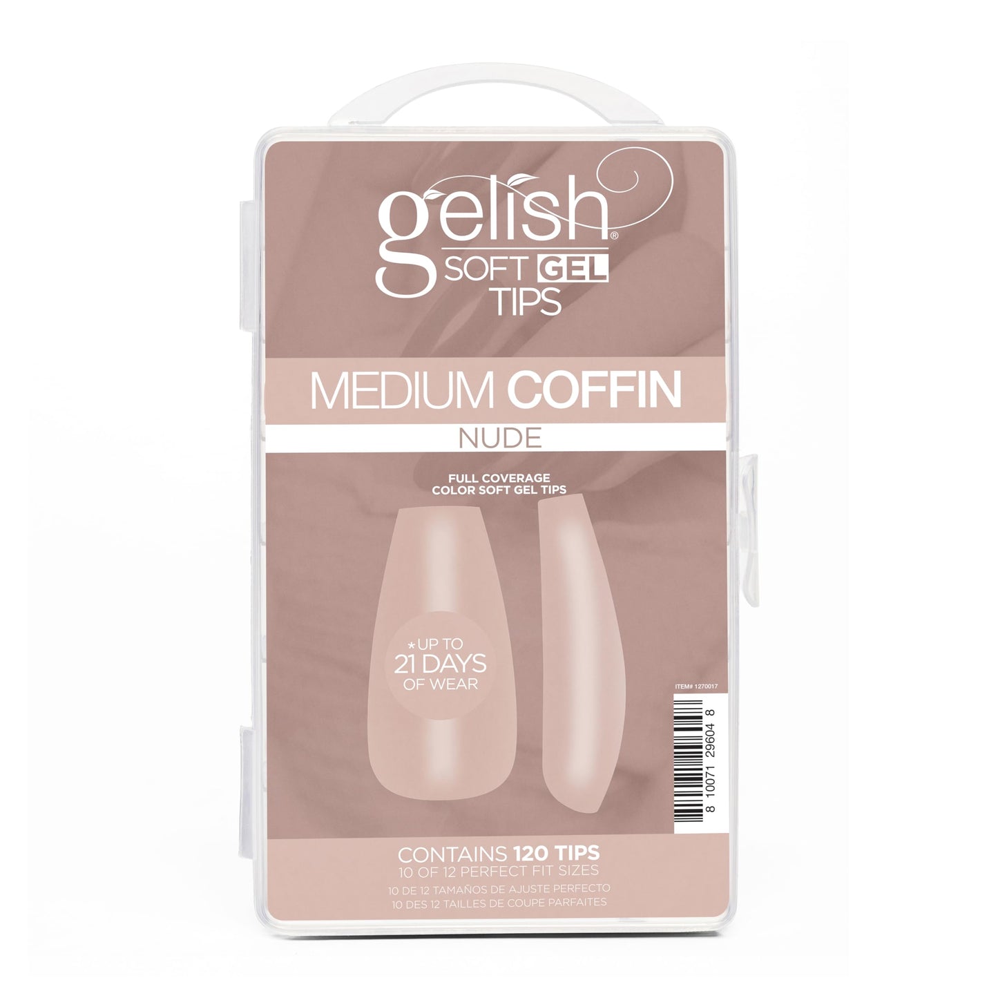 Gelish Nude Soft Gel Tips - Full Coverage Nude Color Soft Gel Tips, Press On Nails, Clear Nail Tips (Nude Medium Coffin, 120 pcs)