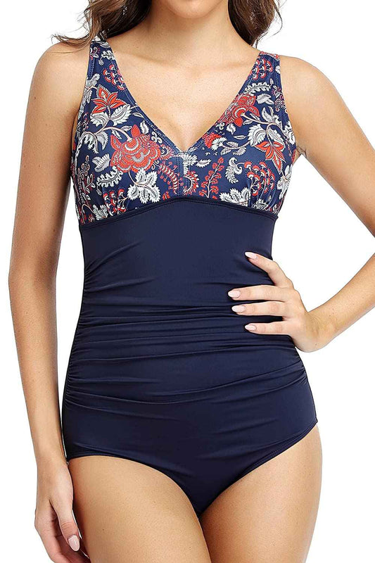PERONA Women's Tummy Control Swimsuit One Piece Bathing Suit Vintage Printed Swimwear Butterfly