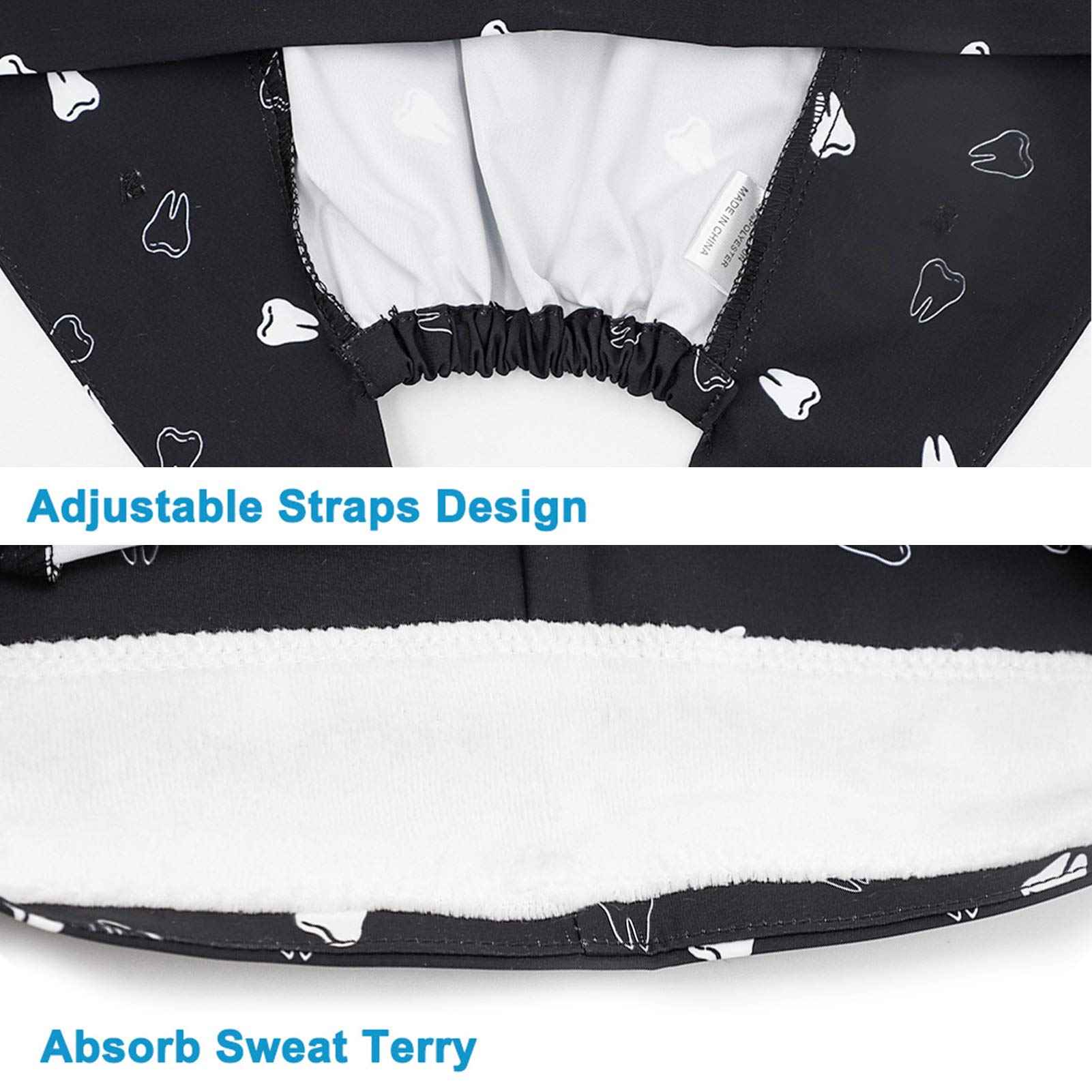 LUCKYBUNNY 3PCS Cute Teeth Working Cap with Button, Women Men Breathable Lace Up Sweatband Work Hat Hair Cover (Cute Teeth)