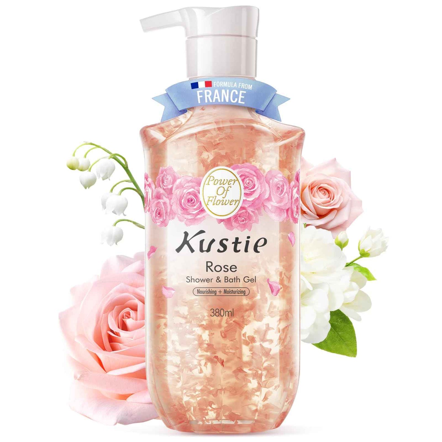 Kustie Rose Petal Body Wash – 342 Real Bulgarian Petals & Essential Oils | Squalane, Hyaluronic & Niacinamide Cleanser | Vegan, Sulfate-Free, Long-Lasting Scent | 12.8 Fl Oz