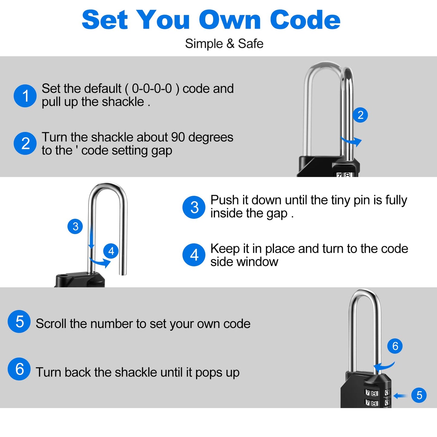 Combination Lock, 4 Digit Combination Padlock for School Gym Sports Locker, Fence, Toolbox, Case, Hasp Cabinet Storage (Long Shackle, 2 Pack, Black)