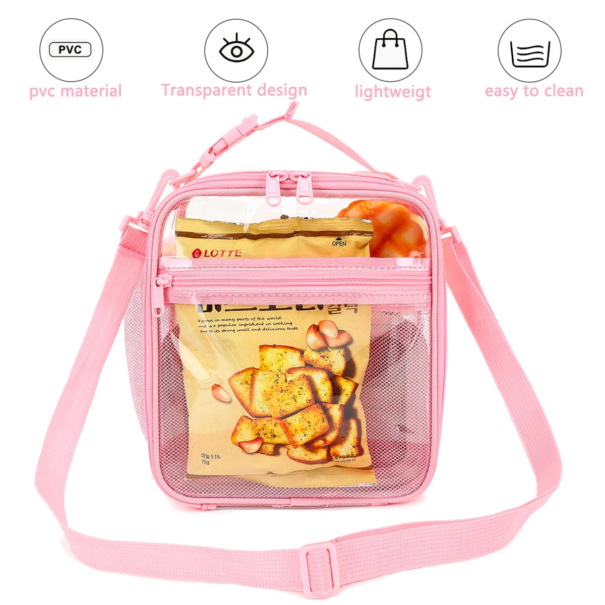 FlowFly Kids Lunch box Insulated Soft Bag Mini Cooler Back to School Thermal Meal Tote Kit for Girls, Boys, PinkClear