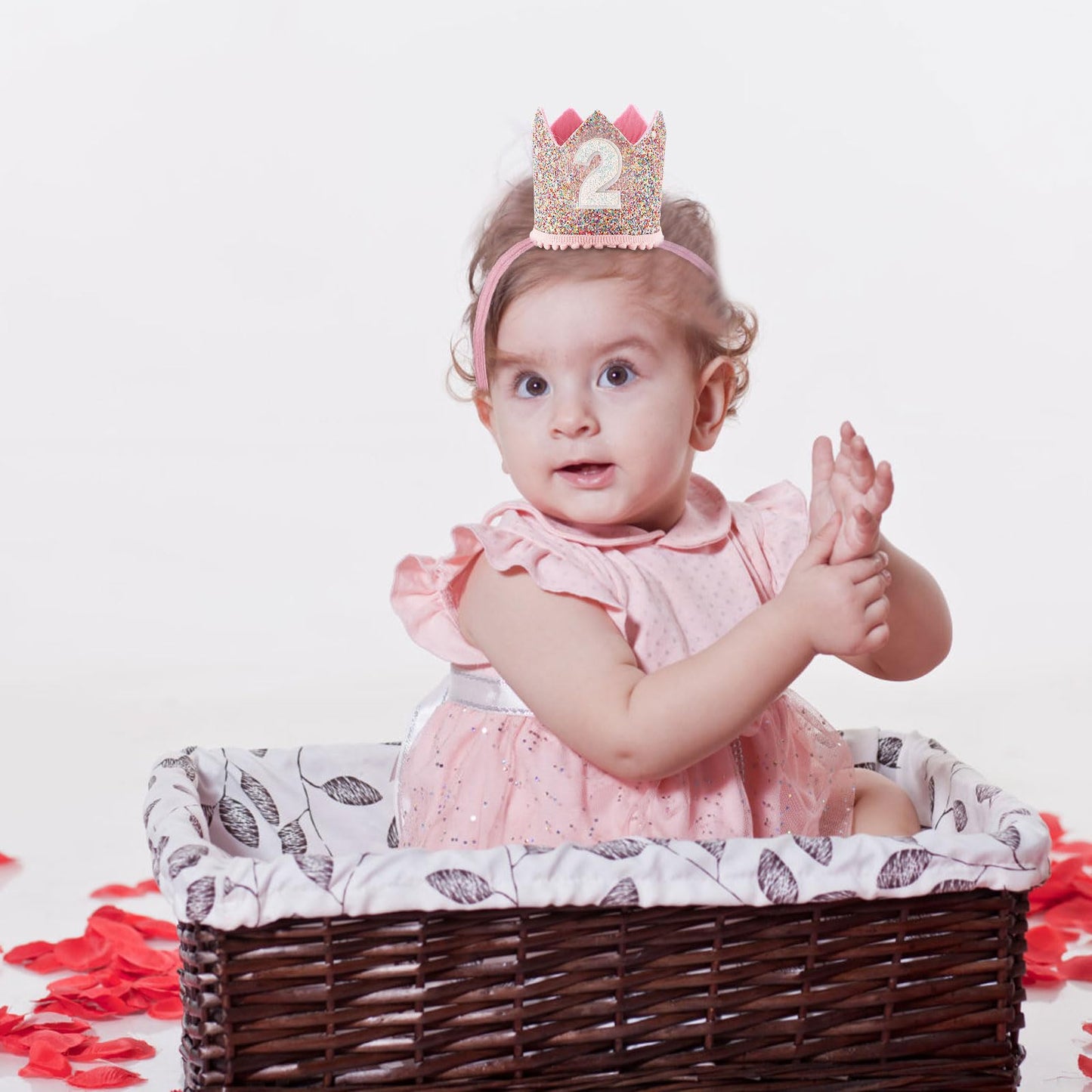 Chanaco 2nd Birthday Hat for Baby, Rainbow Birthday Girl Crown, Glitter Second Birthday Hat for Gifts, Two Birthday Hat for Kids, 2nd Birthday Party Hat Birthday Decoration, Little Girl Hair Accessory