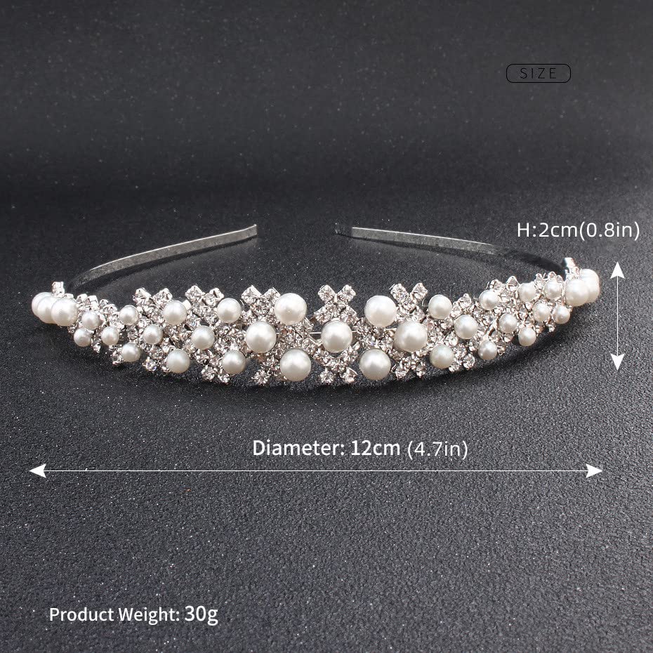 Cezesuja Wedding Rhinestone Headband, Crystal and Faux Pearl Crown for Bride Bridesmaids Tiara Hairband Simple Design Daily hair accessories (Silver B)