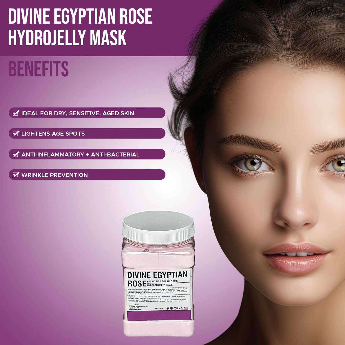 Divine Egyptian Rose Jelly Mask - Professional Pack Peel Off Facial Mask - Reduce Dark Spot - Natural Herbal Extracts - Skin Brightening & Hydrating - Anti-Aging For All Skin Types - 30 Fl Oz