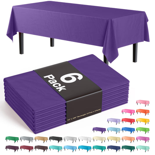 Exquisite 6-Pack Premium Plastic Tablecloth 54in. x 108in. Rectangle Plastic Table Cover - Purple