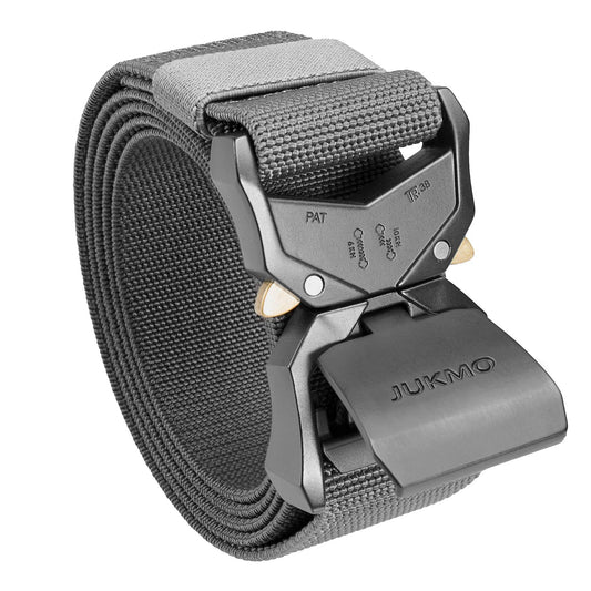 JUKMO Tactical Belt, Military Hiking Rigger 1.5" Nylon Web Work Belt with Heavy Duty Quick Release Buckle (Grey, Small)