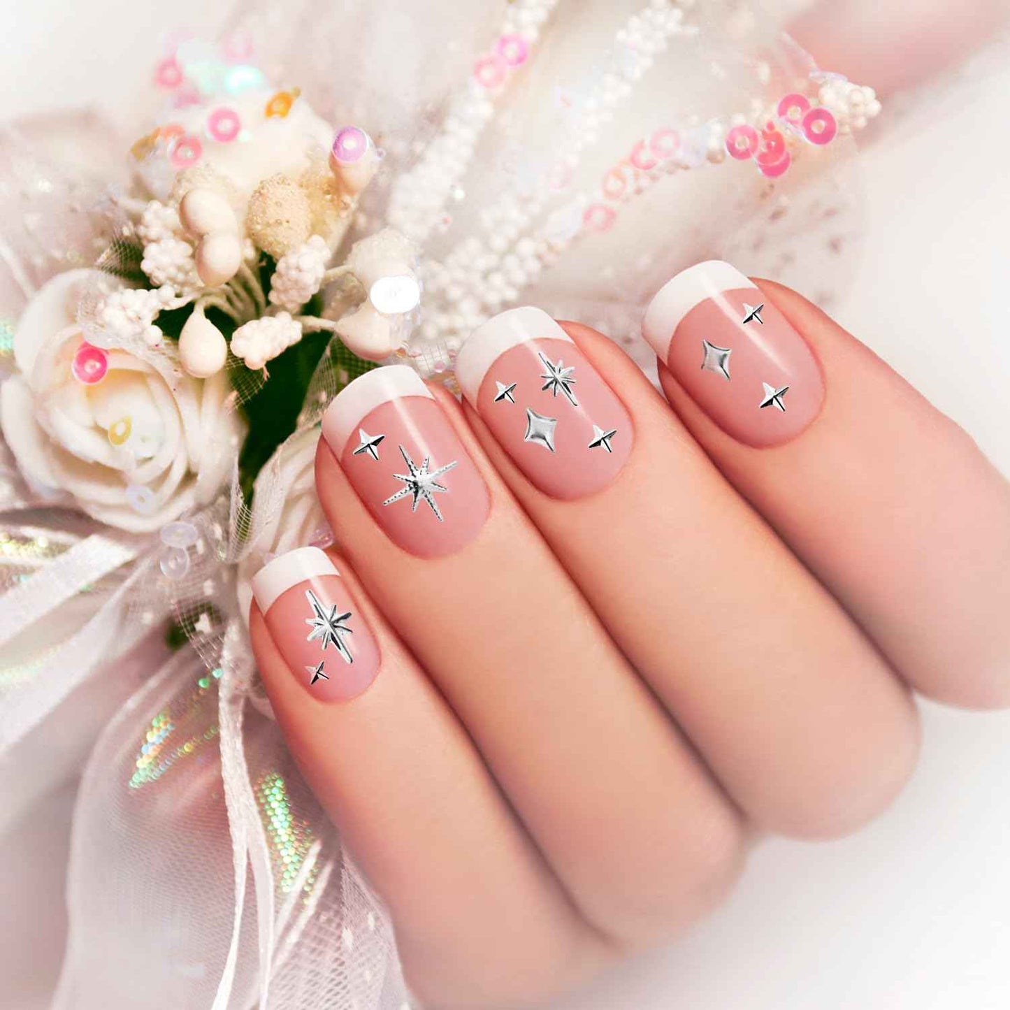 700pcs Star Nail Charms for Nails Art, Gold & Silver Star Nail Gems 3D Multi Style Star Nail Studs Nail Jewelry Rhinestones Decorations for Woman Girl