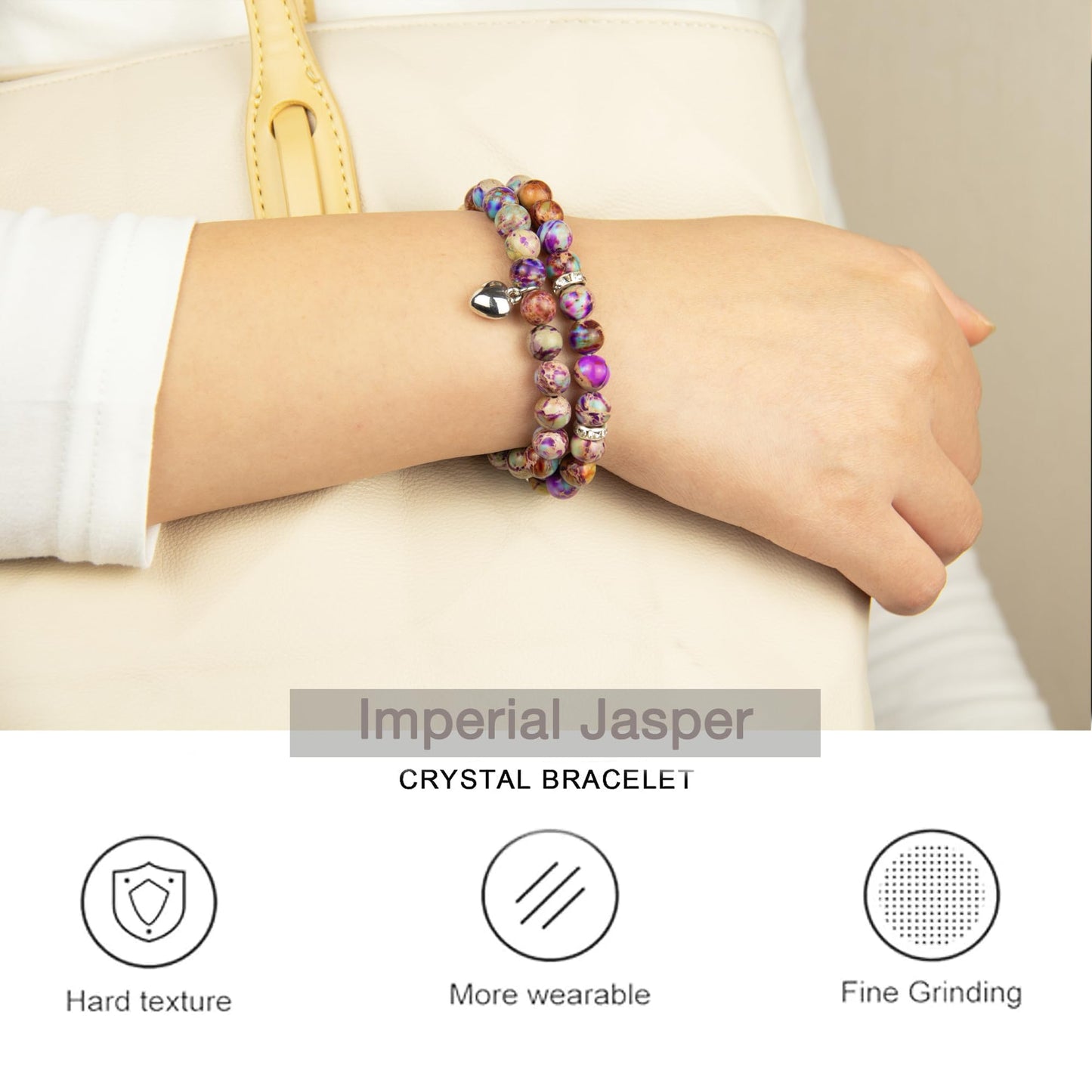 Healing Bracelets for Women - Imperial Jasper Bracelet - Healing Prayers Crystal Bracelet, 8mm Natural Stone Anti Anxiety Stress Relief Yoga Beads Get Well Soon Gifts