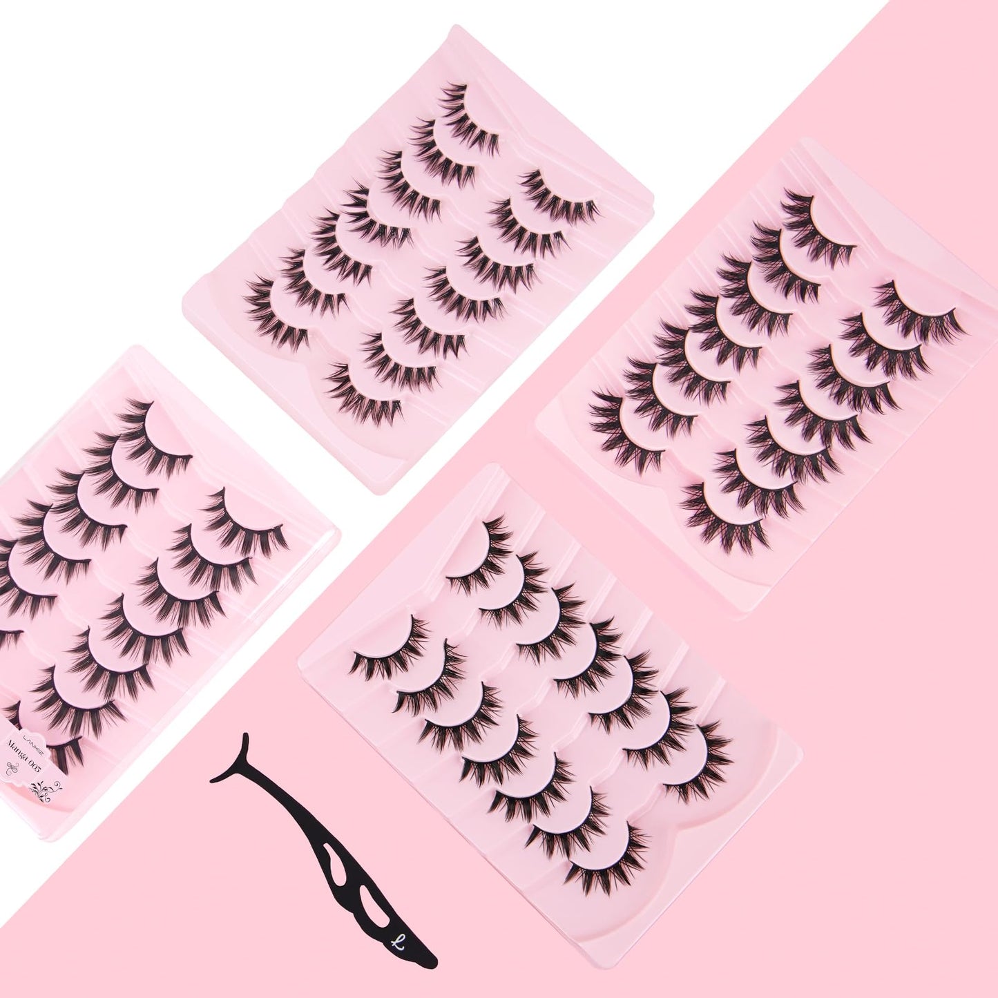 LANKIZ Manga Lashes Natural Look Anime Lashes False Eyelashes Lash Clusters Korean Japanese Makeup Asian Cosplay Fake Eyelashes Mink Wispy Fluffy Cluster Lashes 7 Pairs(Manga-12)