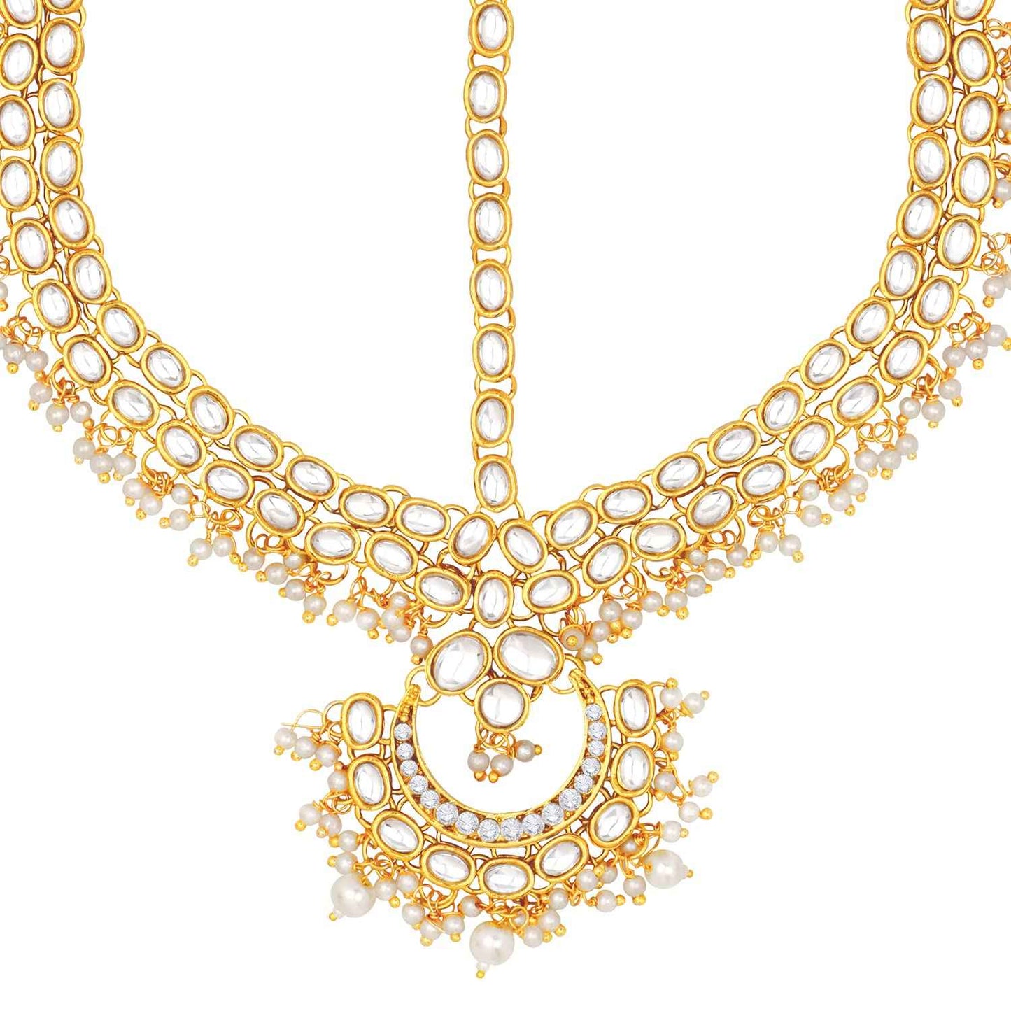 Aheli Traditional Gold Plated Red Kundan Pearl Maang Tikka Matha Patti Gift for Women