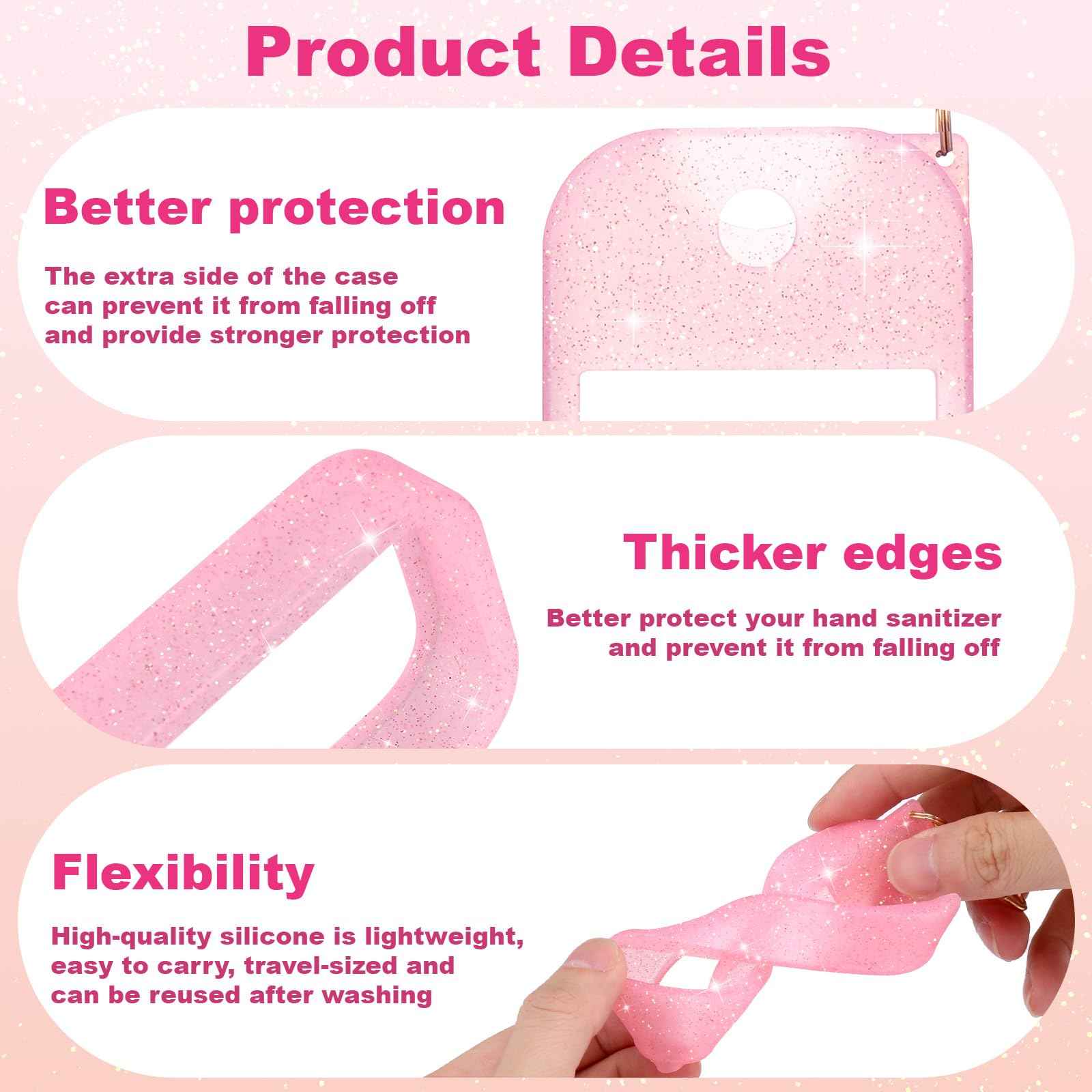 Palksky Hand Sanitizer Spray Case for Touchland,Protective Case with Keychain for Power Mist and Glow Mist1 fl oz(Glitter Sequin Pink),Travel Size