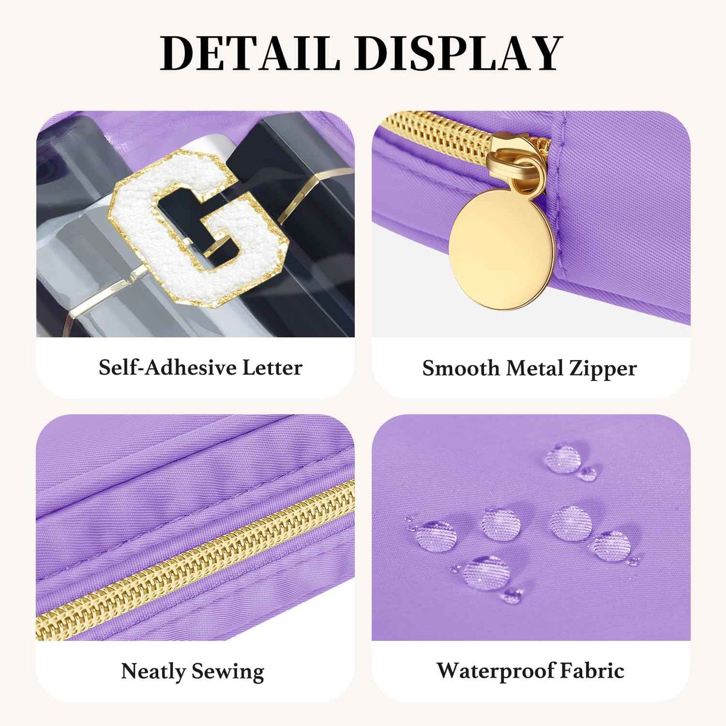 GODEAGLE Personalized Travel Makeup Bag Set, 2PCS Toiletry Bag & 26 Chenille Letters, Elegant Skincare Bag, DIY Bridal Shower Gifts for Engagement Wedding (White)