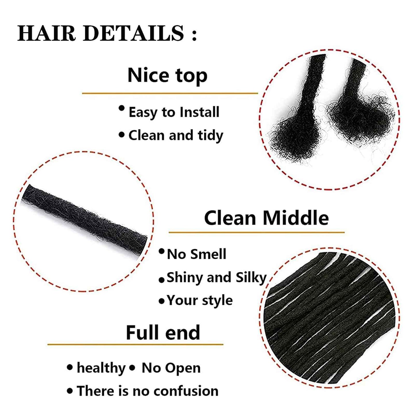 Loc Extension Human Hair 8inch 40Strands 0.6cm Width Natual Black Can Be Dyed Bleached Curled 100% Full Handmade Permanent Dreadlock Extensions for Women/Men