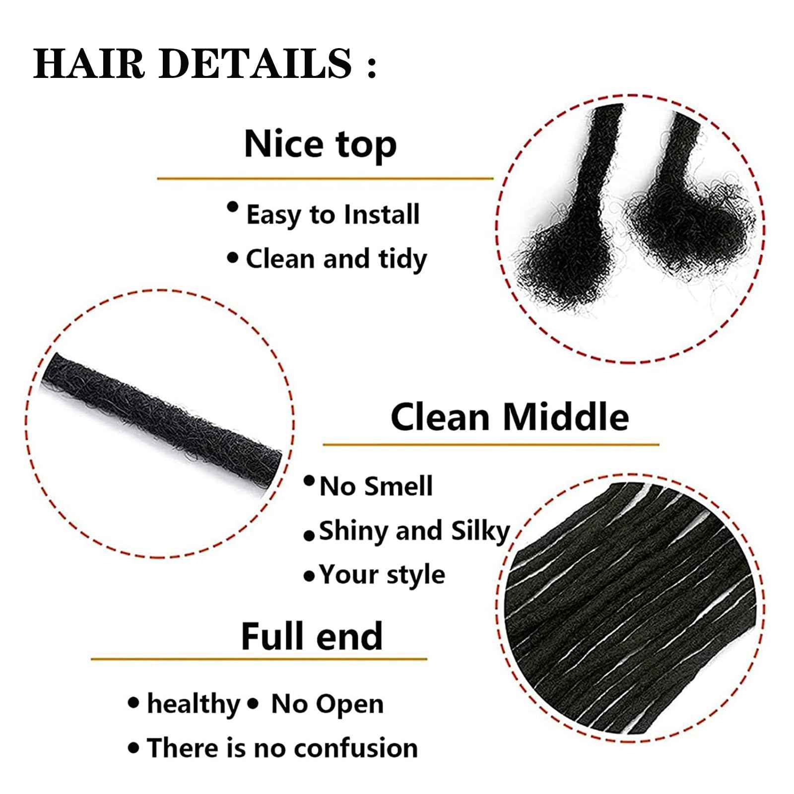 Loc Extension Human Hair 8inch 40Strands 0.6cm Width Natual Black Can Be Dyed Bleached Curled 100% Full Handmade Permanent Dreadlock Extensions for Women/Men