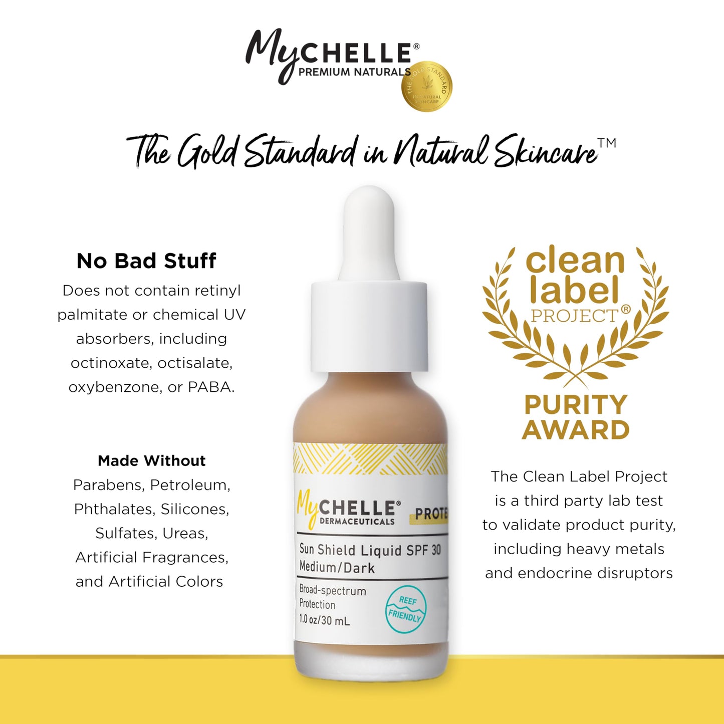 MyChelle Dermaceuticals, Sun Shield Liquid SPF 30 Medium/Dark (1 Fl Oz) - Tinted Sunscreen for All Skin With Oil-Absorbing Bentonite Clay - Use as Sheer Foundation or Makeup Primer for Matte Finish