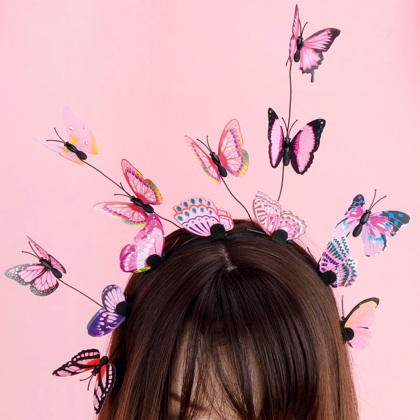 COCIDE Butterfly Headpieces: Hair Clips, Headbands, Flower Crown, Fascinator, and Antenna Hair Band for Women, Girls, and Halloween Cosplay (Pink)