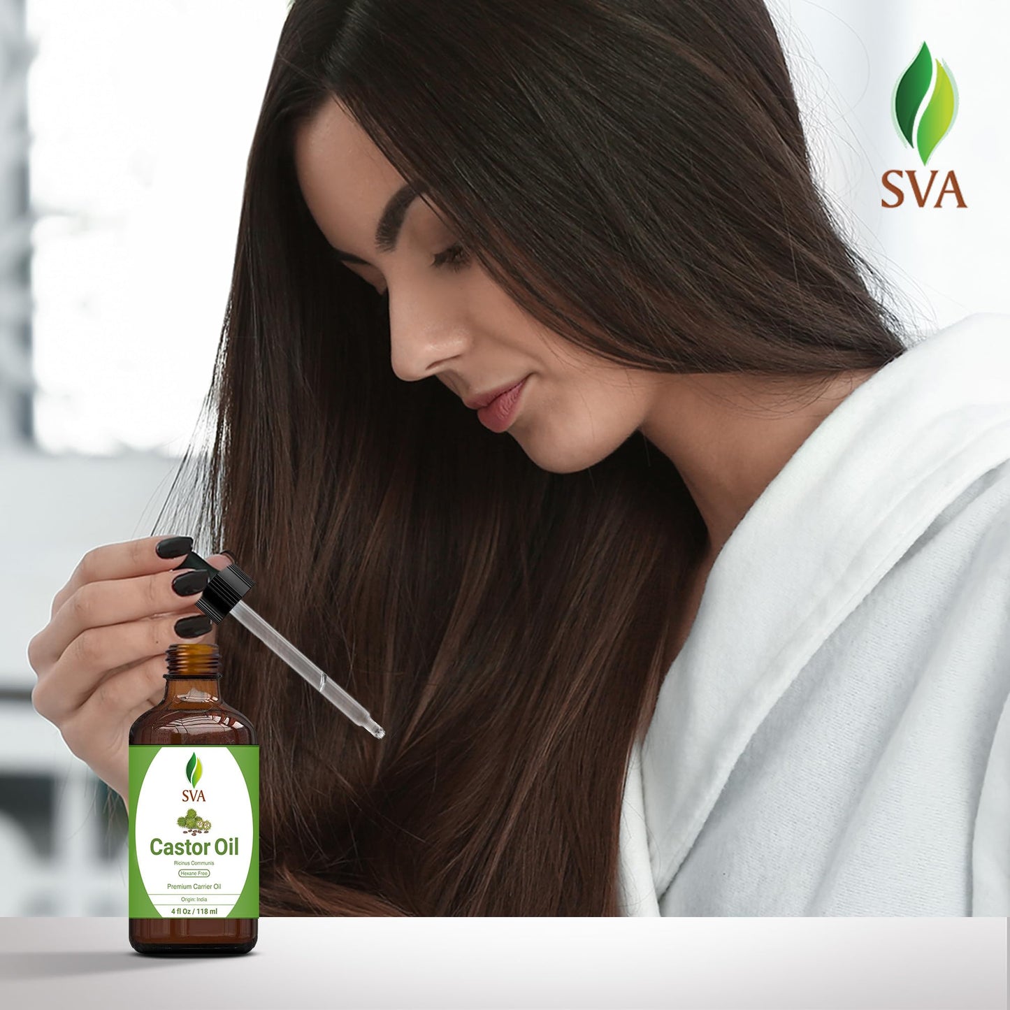 SVA Castor Seed Oil - 4 Fl Oz – 100% Natural Cold Pressed Castor Oil - for Face, Skin Care, Hair Care, Scalp Massage & Body Massage – Carrier Oil with Dropper