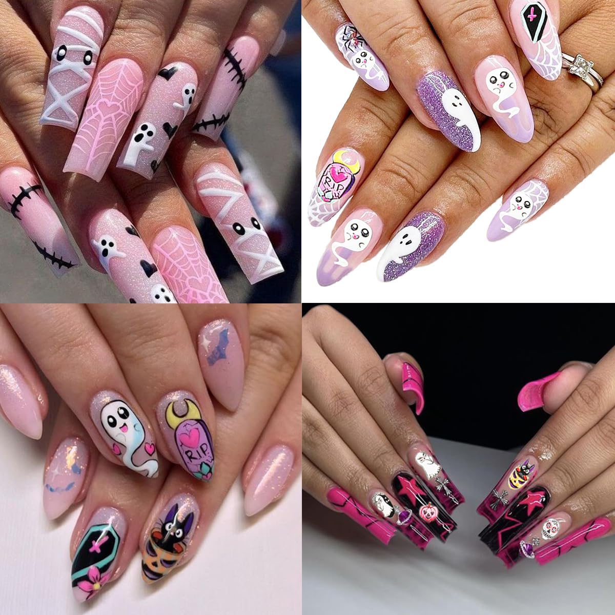 3Sheets Halloween Nail Stickers Decals for Nail 5D Scary Skull Spider Web Pink Ghost Pumpkin Designer Nail Stickers DIY Gothic Acrylic Nails Arts for Halloween Women Girls Nail Art Supplies.