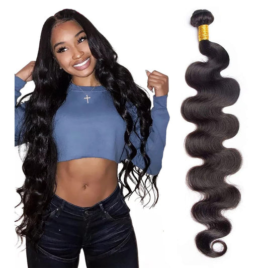 Mrladgo 30 Inch Bundles Human Hair Brazilian Body Wave 1 Bundle 100G Brazilian Virgin Hair Weave Bundles Body Wave Natural Black Color