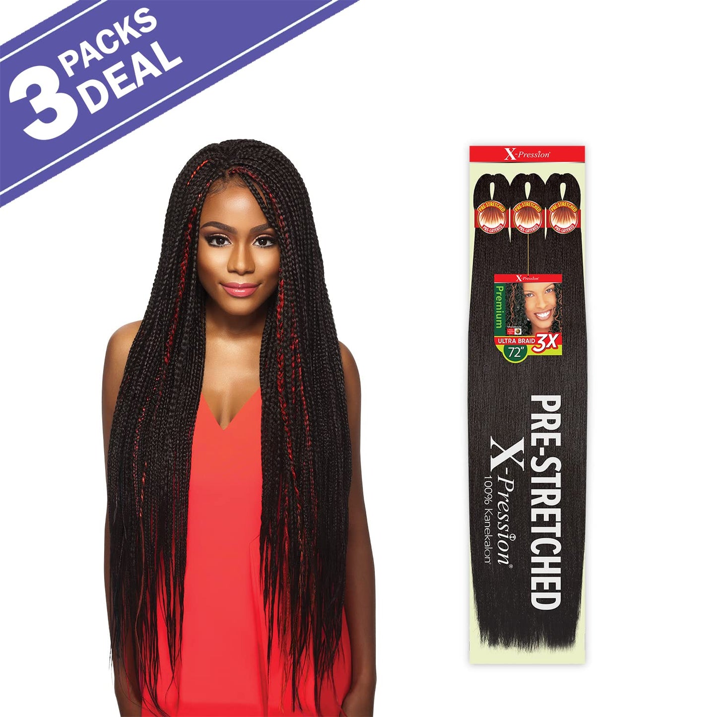 Outre Braids X-Pression Kanekalon 3X Pre Stretched Ultra Braid 72" (3-pack, 4)