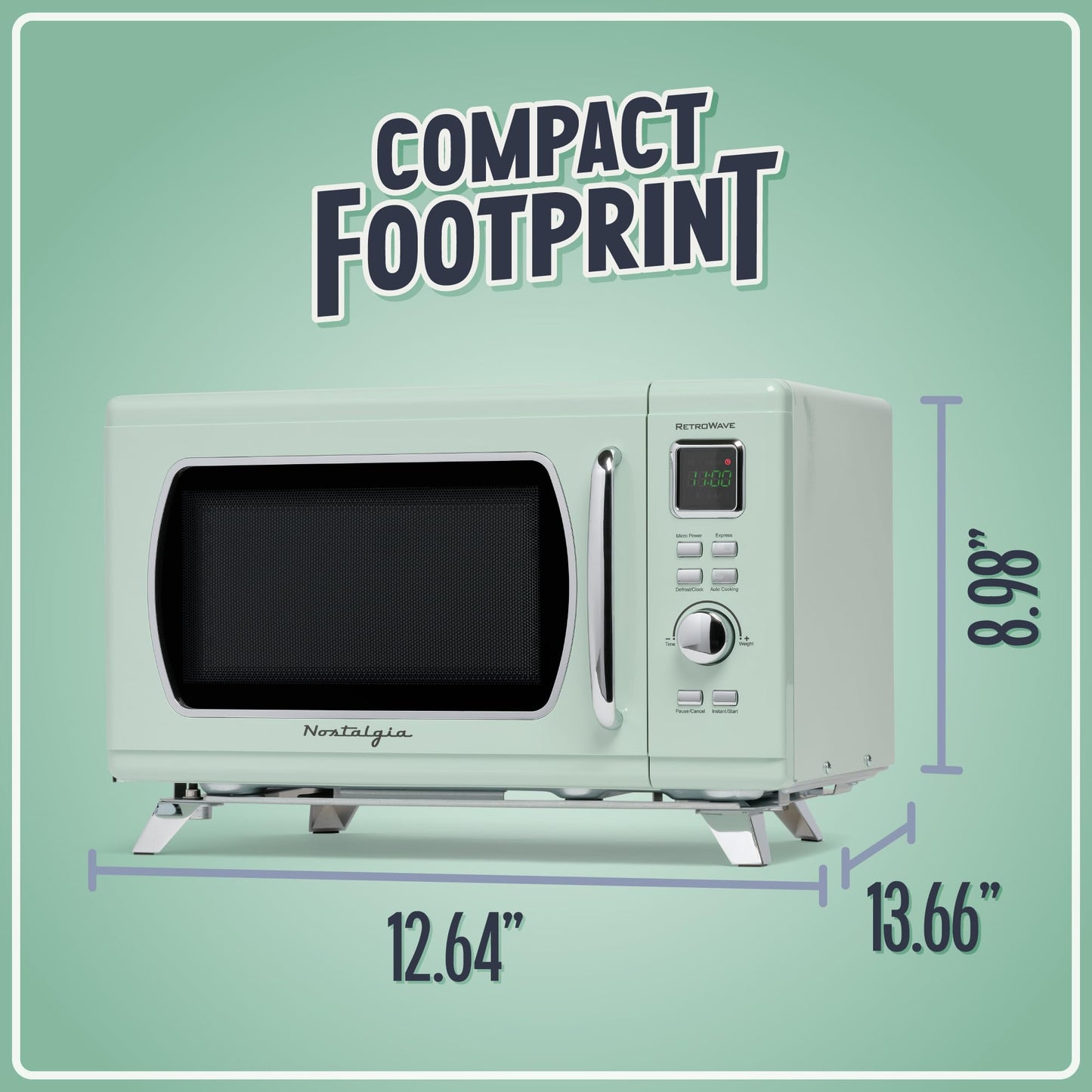 Nostalgia Mid-Century Retro Countertop Microwave Oven - Large 900-Watt - 0.9 cu ft - 8 Pre-Programmed Cooking Settings - Digital Clock - Kitchen Appliances - Seafoam Green