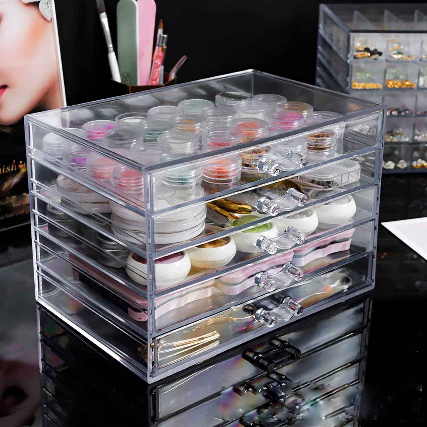 5 Tier Nail Art Decoration Storage Box Transparent Acrylic Nail Art Jewelry Accessories Storage Box Rack Shelf Display Stand Holder for Cosmetic Jewelry