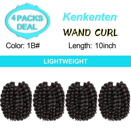 10 Inch Jamaican Bounce Crochet Hair 22 Strands 4 Packs Wand Curl Crochet Hair Curly Crochet Braids for Black Women (10 Inch (Pack of 4), #1B)