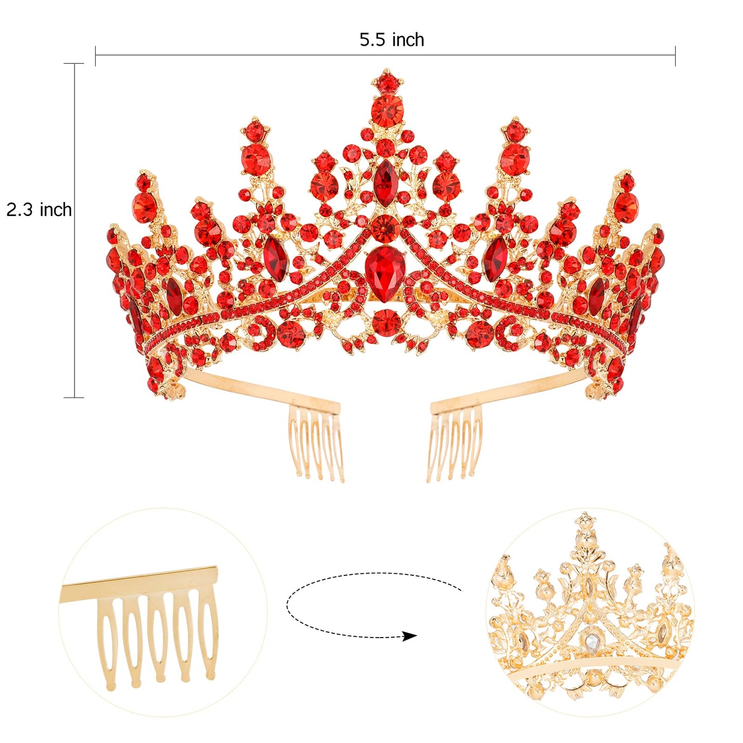 Tihebax Birthday Queen Sash & Rhinestone Tiara Red Gold Crown Birthday Sash and Tiara for Women Girls Princess Tiara Crown Birthday Accessories Glitter Birthday Sash Birthday Party Favors