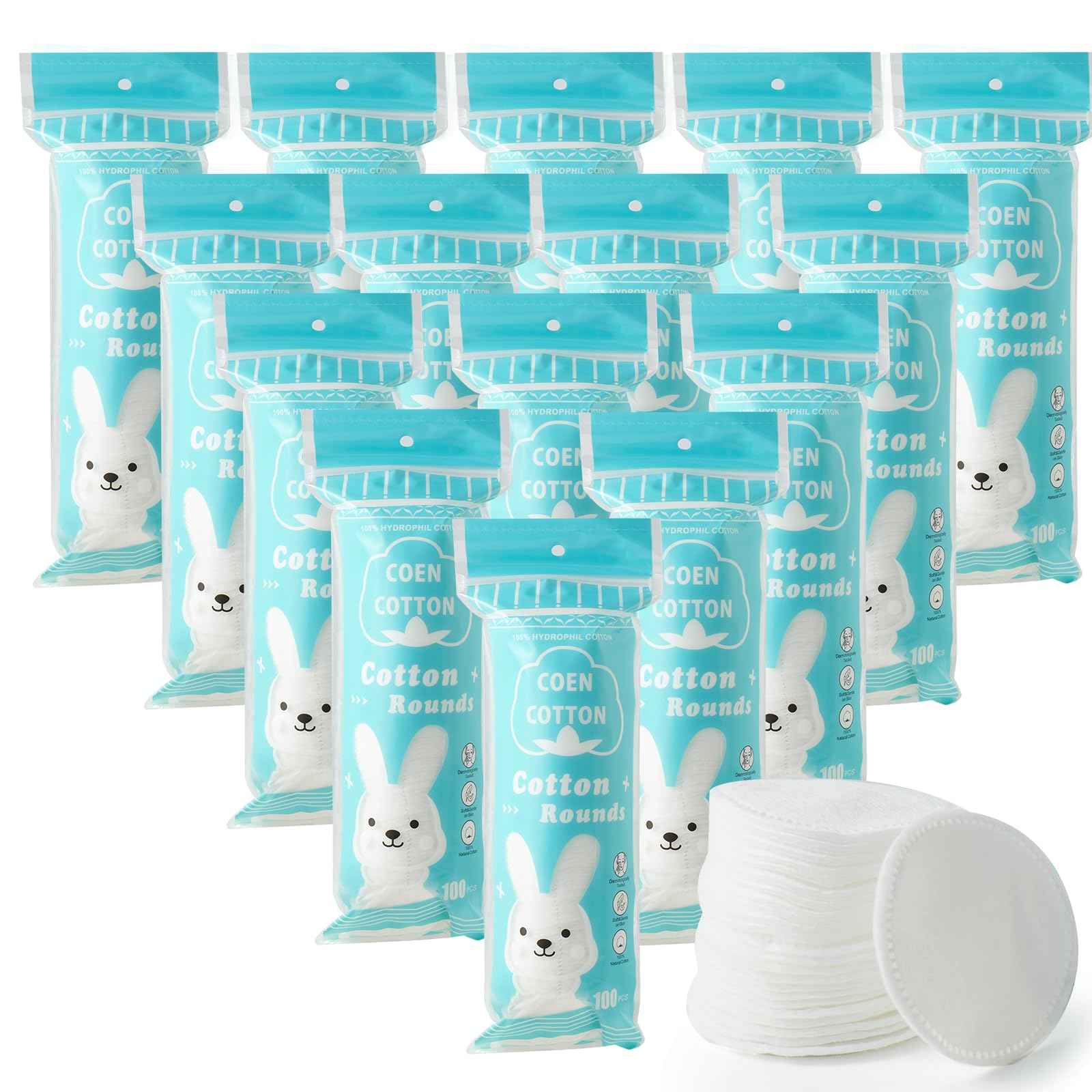 pink breeze Premium Cotton Rounds, 100 Count (Pack of 15) Cotton Pads for Face, 100% Cotton Makeup Remover Pads, Soft & Non-Irritating for Most Skin Types