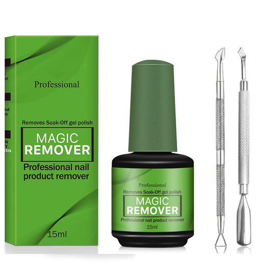 Professional Gel Nail Polish Remover Kit-Ultra-Powerful, Quick & Easy Soak-Off Solution for Gel Nails in 2-3 Minutes, Includes Cuticle Pusher & Nail Polish Scraper - No Wrapping Required