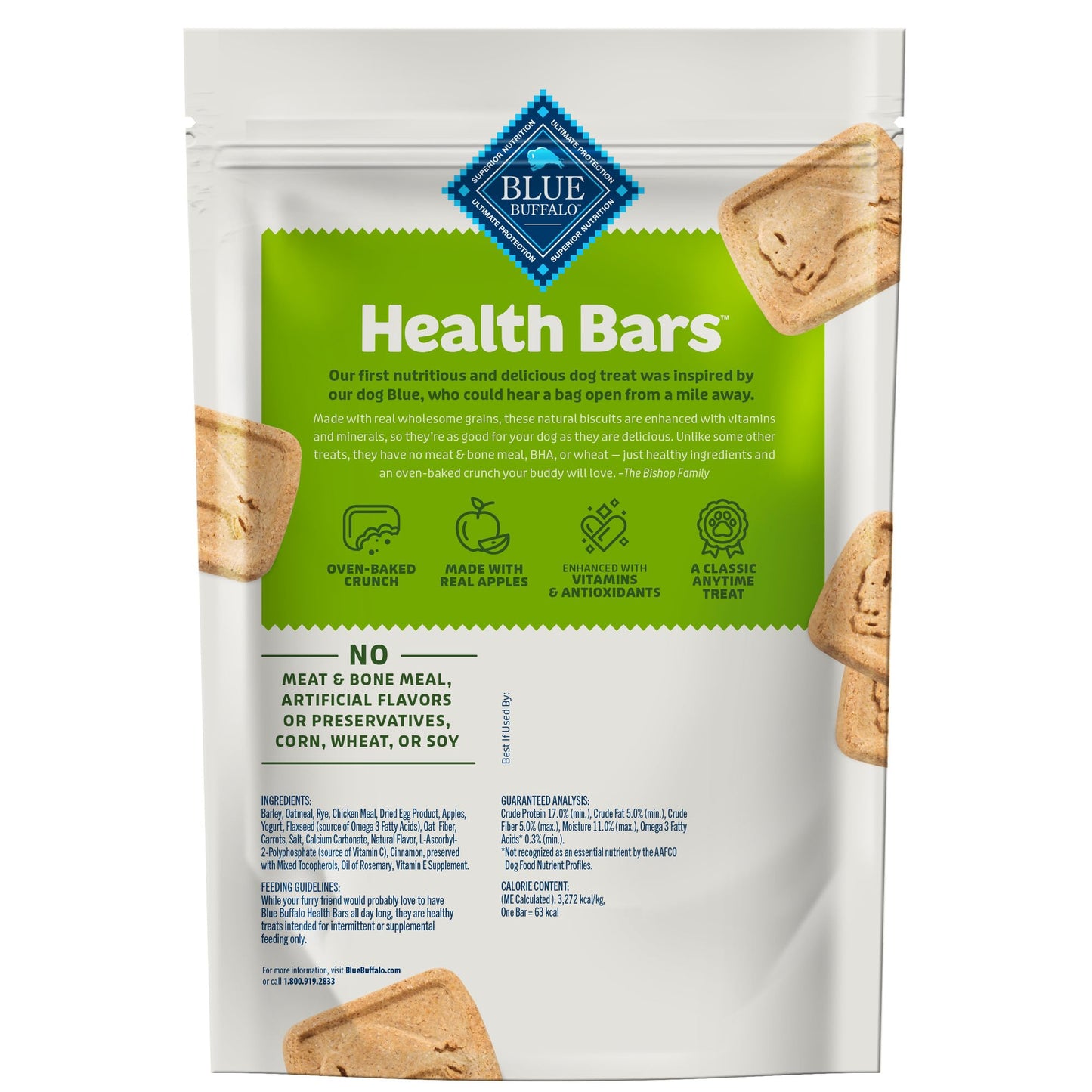 Blue Buffalo Health Bars Natural Crunchy Dog Treats Biscuits, Apple & Yogurt 16-oz Bag