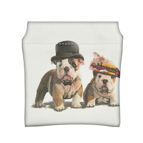 DEEZOMO Small Makeup Bag for Purse, Pocket Cosmetic Bag Squeeze Waterproof PU Leather No Zipper Self-Closing Mini Multipurpose Storage Bag for Travel, Lipsticks, Headphones, Cosmetics (Dog)