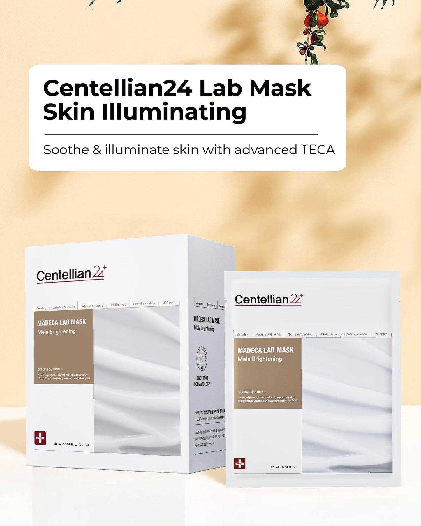 CENTELLIAN 24 Madeca Mask (Brightening, 20pc) - Face Mask Sheet for Brightening, Dark Spot Remover with Centella Asiatica, TECA, Niacinamide, Adenosine by Dongkook. Korean Skin Care for Men Women.