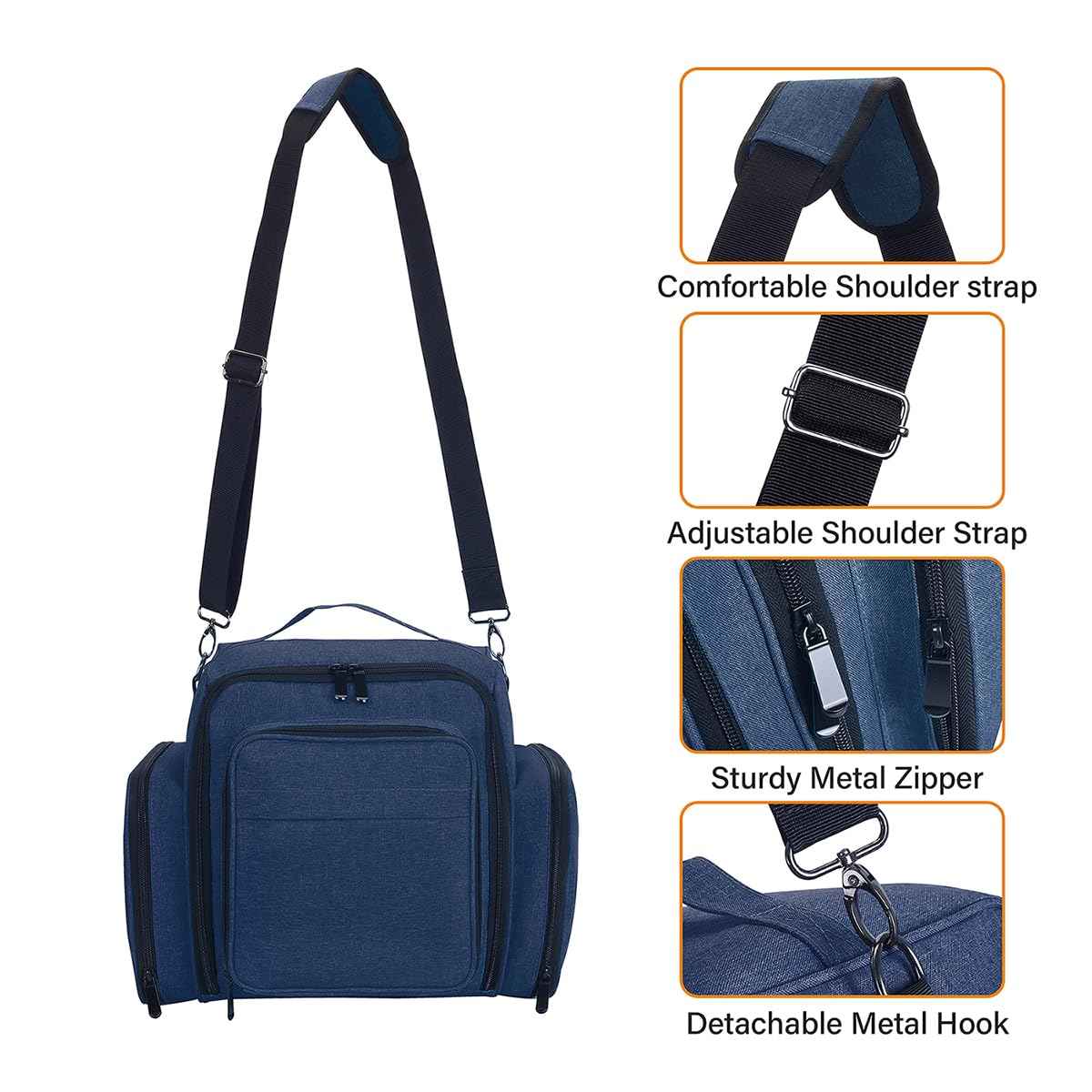 UOZL Nail Polish Organizer Case Holds 60 Bottles Portable Travel Storage Box with 2 Detachable Bags, Designed for Women's Nail Tools, Essential Oils and Cosmetics Sets Blue