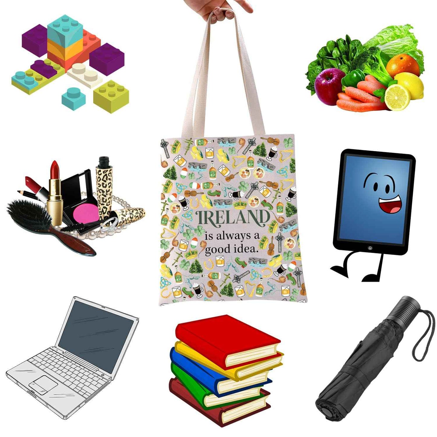 WCGXKO Ireland Trip Gift: Ireland Lover Zipper Pouch Makeup Bag (Idea Tote)