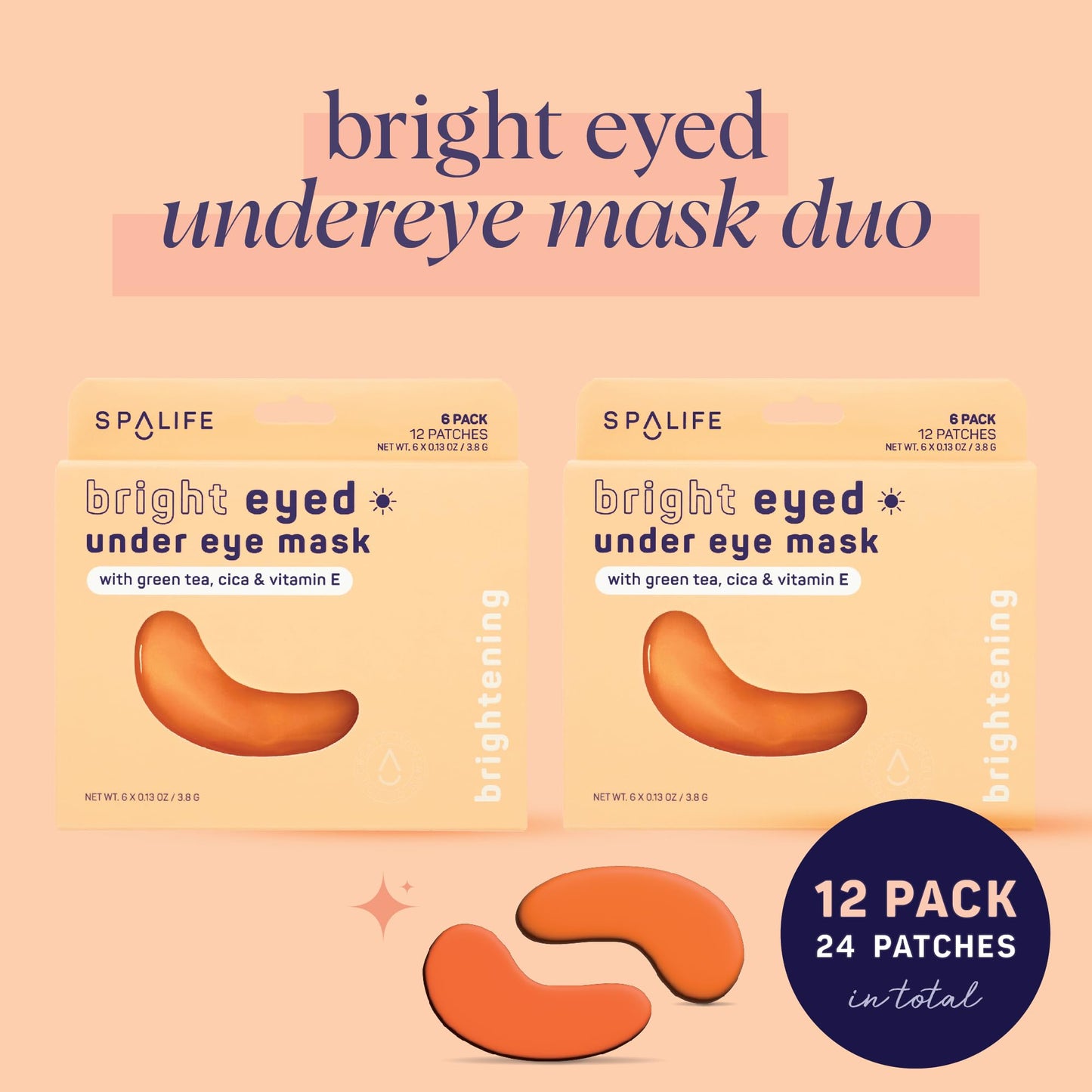 SpaLife Beauty Bright Eyed Undereye Masks – Hydrogel Eye Patches for Dark Circles, Puffiness, & Dullness with Vitamin E, Green Tea – 2-in-1 Skincare – 24 Pairs