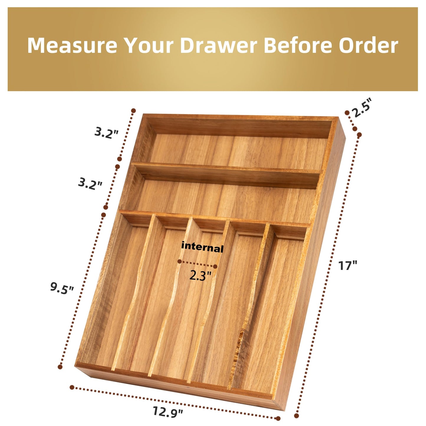 Besilord Silverware Organizer Kitchen Drawer Organizer Utensil Organizer Acacia Silverware Holder Cutlery Organizer in Drawer Flatware Organizer Tray(7 slots, Acacia