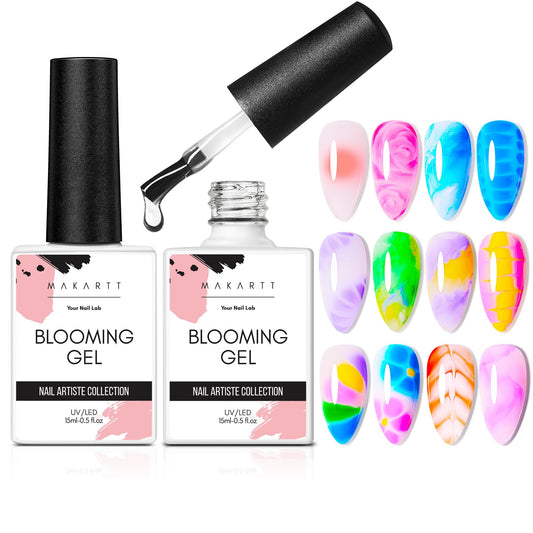 Makartt Blooming Gel-Clear 2 Pcs Marble Gel Nail Polish Blossom Gel for Spreading Effect,Gel Paint Nail Art Supplies for Watercolor Design,Floral Print, Nail Art Design DIY Manicure Gift for Women