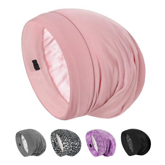 SOLZEK Silk Bonnet for Sleeping 100% 19 Momme Mulberry Adjustable Hair Wrap Curly Double Layered Night Cap Anti Frizz Women Pink