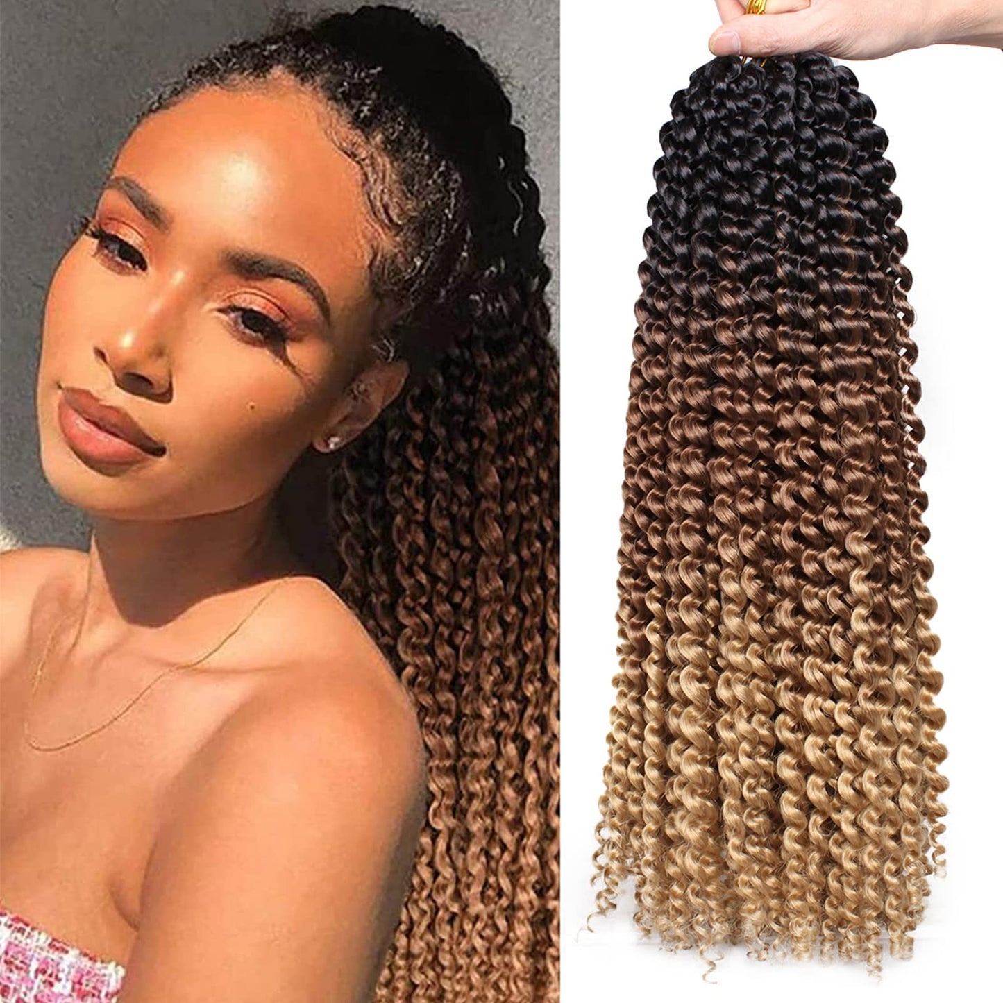 Xtrend 18 Inch Passion Twist Hair Water Wave Crochet Braiding Hair 7 Packs Synthetic Hair Extensions Crochet Braids Hair (16Strands/Pack,Black/Brown/Blond#)