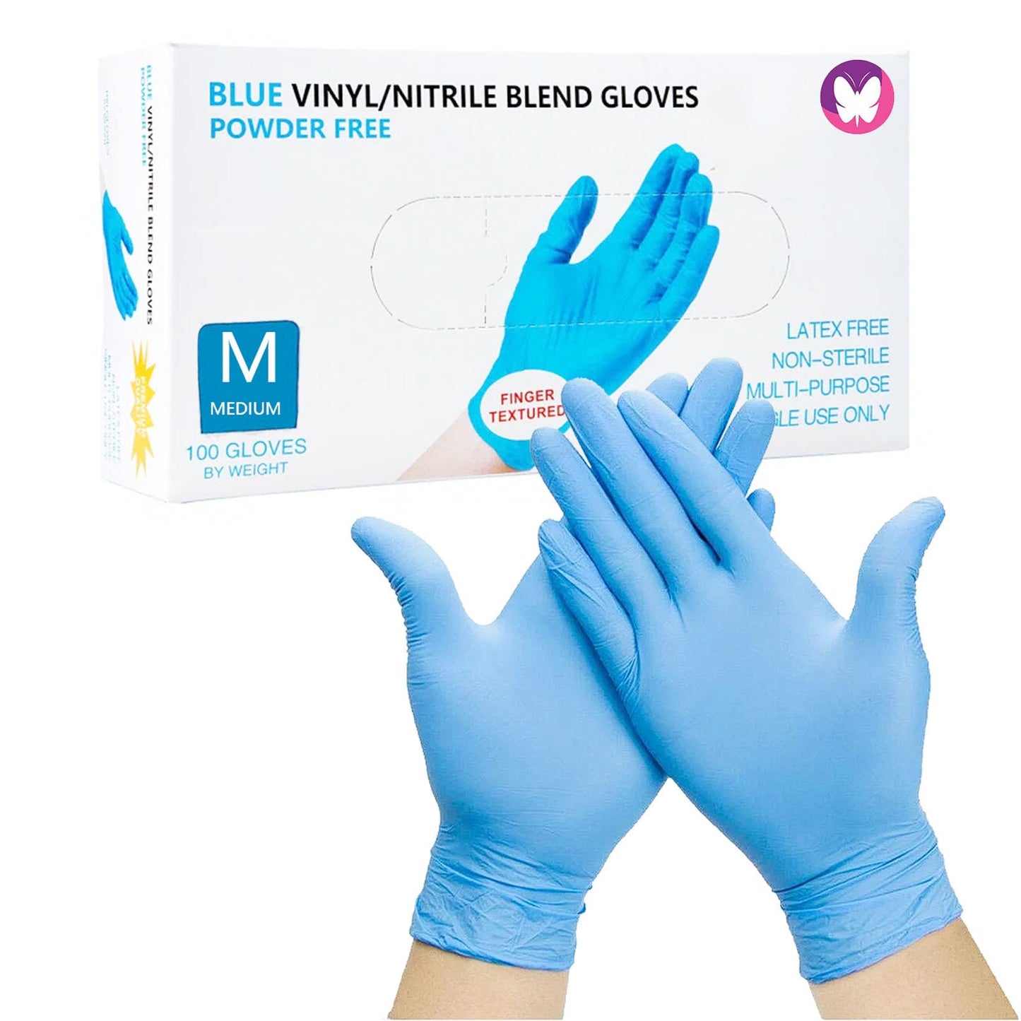 GoLashFun Disposable Nail Gloves M,100PCS Blue Non-latex Disposable Nitrile Gloves Powder Free Medium Gloves for Nail Art Tools,Nails Salon Accessories Supply